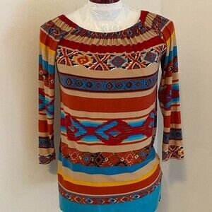 Scully Southwestern Boho Scoop Neck Womens Top Size Small